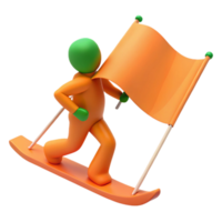 3D Illustration of a Figure Holding a Flag and Skiing png