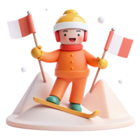 Smiling Cartoon Character Skiing Down a Mountain png