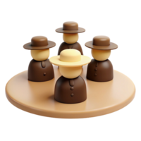 3D Illustration of Four Figures in Hats Around a Table png