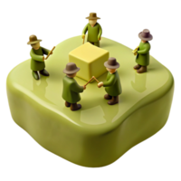 Four Figures Surrounding a Cube on a Platform png