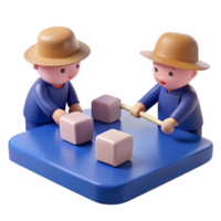 Two 3D Cartoon Characters Working Together to Build a Structure png