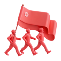 Three Figures Marching with a Waving Flag png