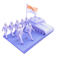 3D Render of Soldiers Marching with a Tank and Flag png