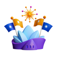 3D Illustration of a Festive Landmark with Flags and Fireworks png