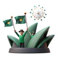 3D Illustration of a Person Holding Flags in Front of a Famous Architectural Landmark png