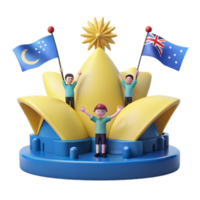 3D Illustration of Cartoon Characters Celebrating with Flags on a Building png