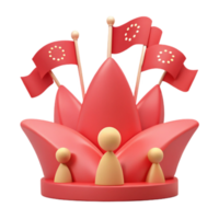 3D Illustration of a Red Crown with Flags and Figures png