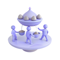 3D Render of Purple Figures Collecting Sand from a Spinning UFO png