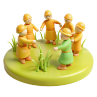 3D Illustration of Cartoon Characters in a Circle on a Green Grass Field png
