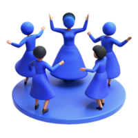 Five 3D Cartoon Characters Dancing in a Circle png