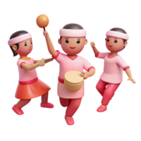 Three 3D Cartoon Characters Dancing and Playing Music png