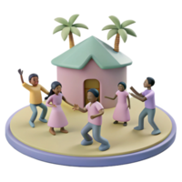 3D Render of Cartoon Characters Dancing Around a House png