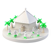 3D Render of People Walking Towards a Small Building With Palm Trees png
