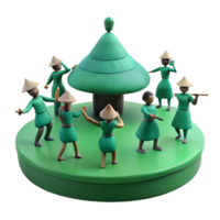 Green Figures Dancing Around a Tree png