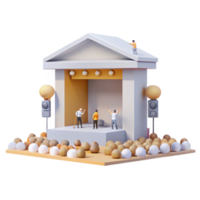 3D Render of Tiny Figures Performing on a Stage with Egg Audience png