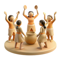 Group of 3D Characters Dancing Around a Pot png