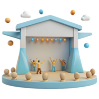 3D Stage with Dancing Figures and Floating Balls png