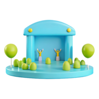 3D Render of Stage with Two Figures and Trees png