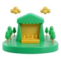 3D Render of a Stage with a Green Canopy, Yellow Platform, and Tiny People png