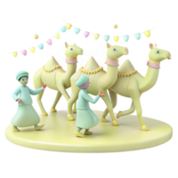 Three Camels and Two Figures in a Festive Setting png