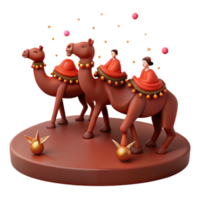 Three Camels With Riders and Gold Balls on a Round Base png