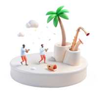 3D Render of a Tropical Island with Saxophone and Two People Dancing png