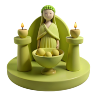 3D Rendered Figurine of a Woman with Candles and Fruit png