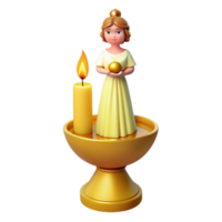 3D Render of a Golden Candelabra with a Candle and a Little Girl Holding a Globe png