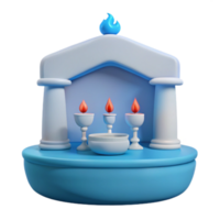 3D Render of an Altar with Candles and a Blue Flame png
