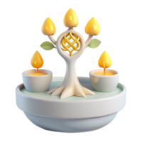 3D Rendered Tree with Candles and Leaves png