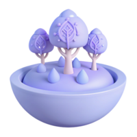 3D Render of Purple Trees and Raindrops in a Bowl png