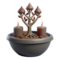 3D Rendered Tree with Candles in Pot png