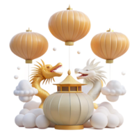 Chinese New Year Dragons, Lanterns, and Clouds png