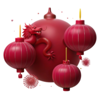 Red Lanterns and a Dragon on a Sphere png