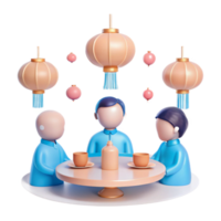 3D Render of People Enjoying Tea Around a Table with Lanterns Above png