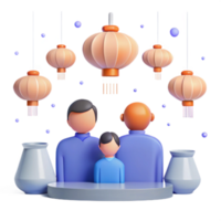 3D Illustration of Family Celebrating with Lanterns png