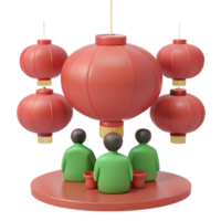 Red Lanterns Hanging Above Three People Sitting on a Platform png