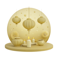 Golden Lanterns and Candles on a Circular Platform png