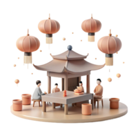 3D Render of a Traditional Chinese Garden with Lanterns png