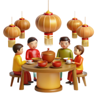 Family Gathering Around a Festive Table with Red Lanterns png