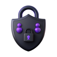 3D Render of a Black Padlock and Shield with Purple User Icons - Security Icon png