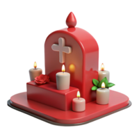 3D Render of a Red Tombstone with Candles png