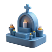 3D Render of a Blue Altar with Candles and Flowers png