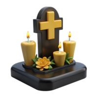 3D Render of a Gravestone with Candles and a Flower png
