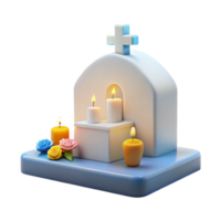 3D Render of a Tombstone with Candles and Flowers png
