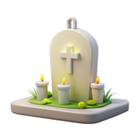 Gravestone with Burning Candles and Cross png