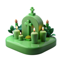 3D Illustration of a Green Graveyard with Candles png