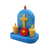 3D Render of a Tombstone with Candles and Flower png