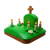 3D Render of a Graveyard with Candles and a Cross png