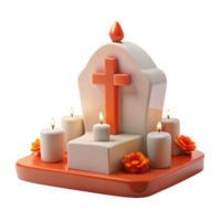 3D Rendered Gravestone with Cross and Candles png